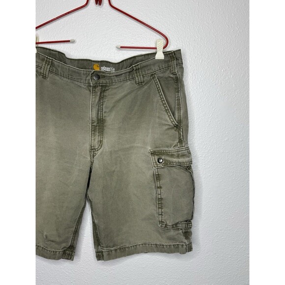 Carhartt Shorts Mens 40 Pockets Button Heavyweight Outdoors Green Relaxed Faded - Picture 4 of 16